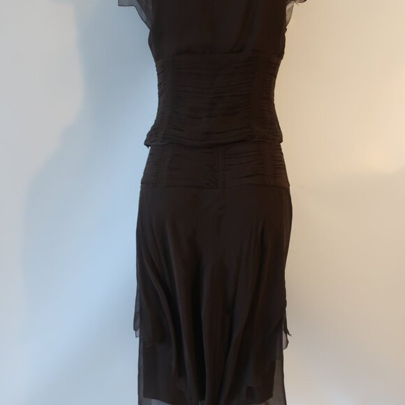 Womens 2PC Lela Rose 100% Silk Brown Blouse, Skirt Set 8 - Picture 9 of 11